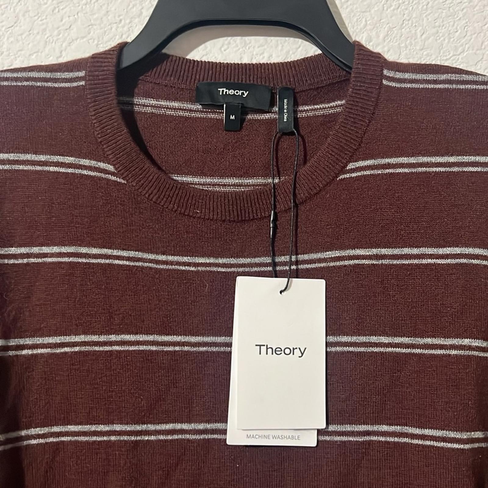 Theory Riland Harman Stripe Wool-Blend Sweater in Chianti/Grey Size M NWT $325
