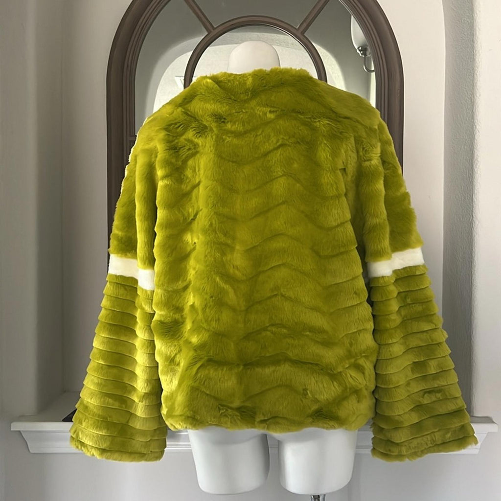 New INDIGO MOON Fur Jacket in Neon Green, Size XL New w/Tag Retail $229