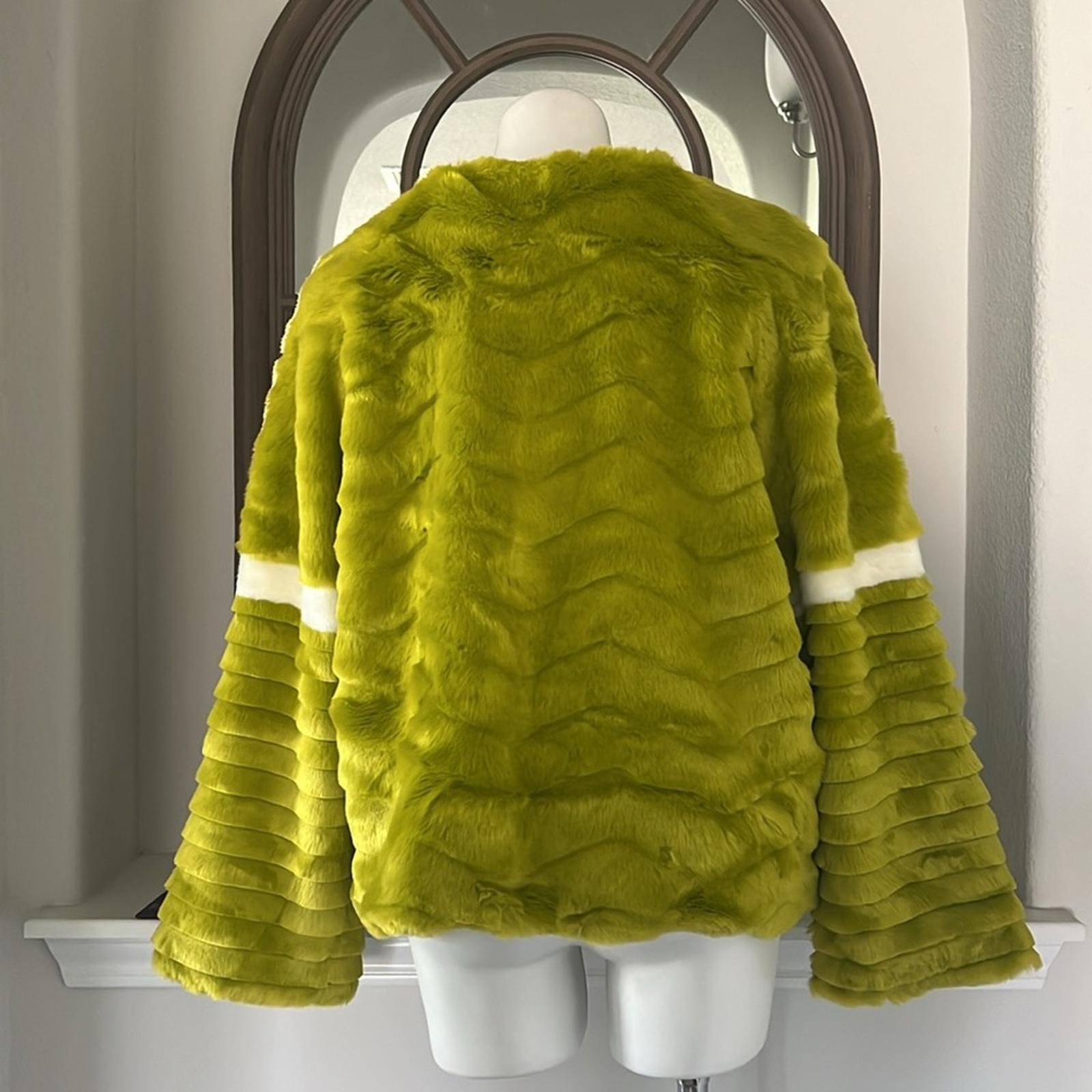 New INDIGO MOON Fur Jacket in Neon Green, Size XL New w/Tag Retail $229