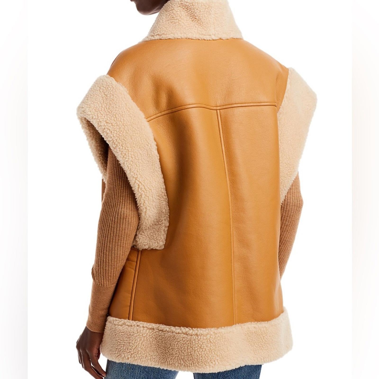 A.L.C. Sutton Faux Shearling Vest in Tan/Cream, Size XL NEW w/Tag