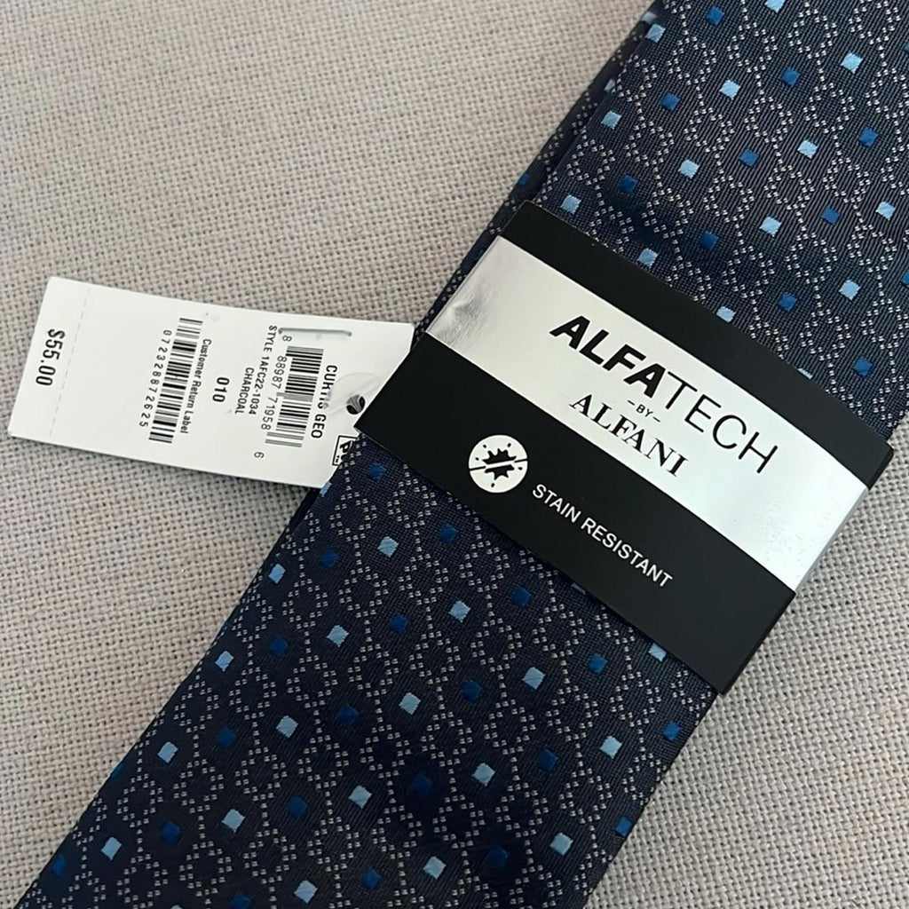 ALFATECH Stain Resistant Curtis Geo Neck Tie, Charcoal New w/Tag Retail $55
