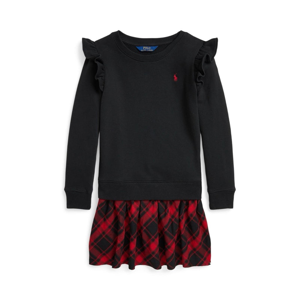 Polo by Ralph Lauren Plaid Fleece Black Sweatshirt Dress Size L(12-14) NEW w/Tag