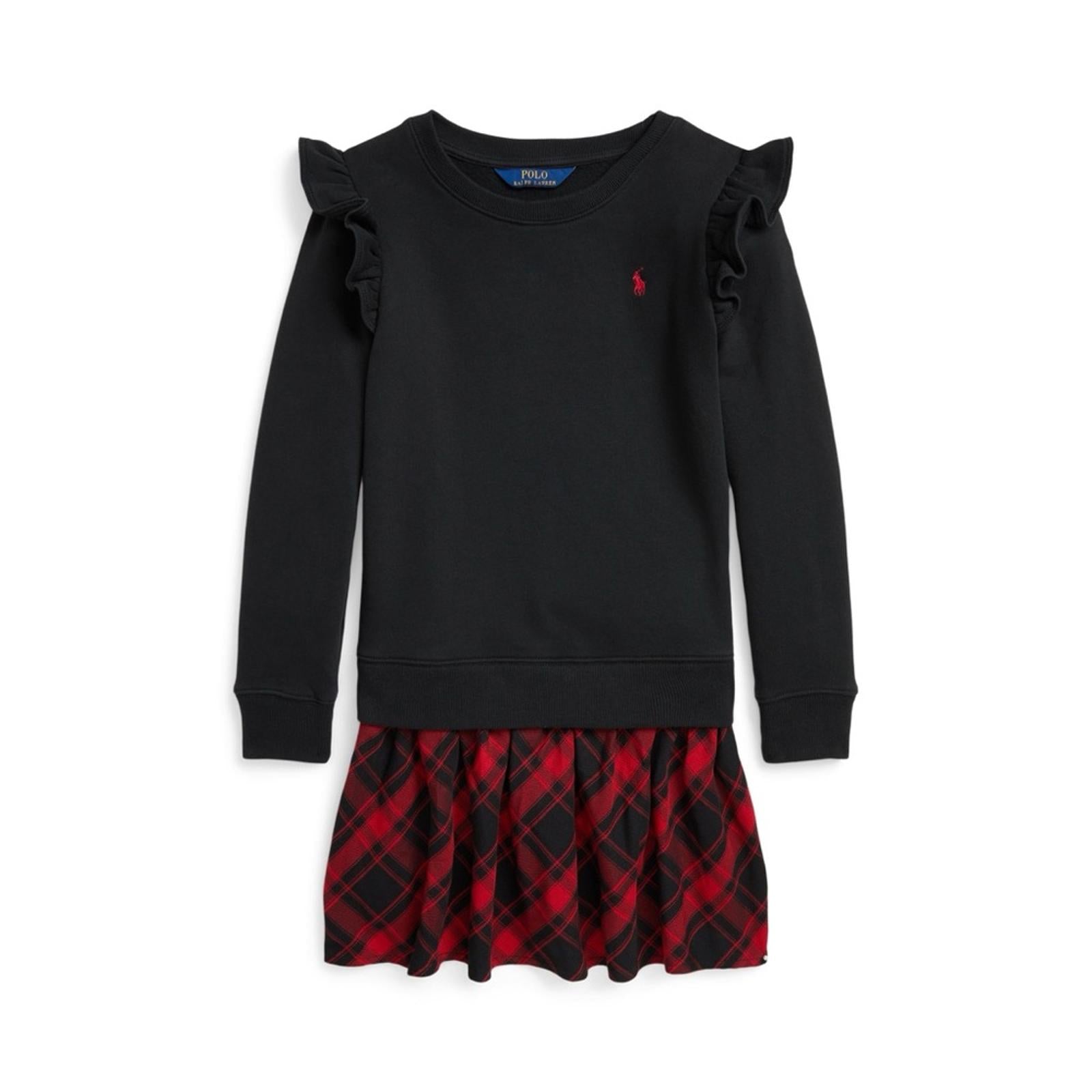 Polo by Ralph Lauren Plaid Fleece Black Sweatshirt Dress Size L(12-14) NEW w/Tag