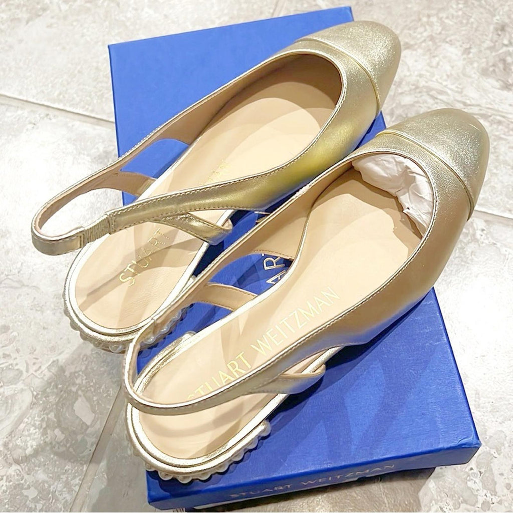 Stuart Weitzman Pearl Embellished Slingback Flats Sz 38/7.5 New in Box SOLD OUT!