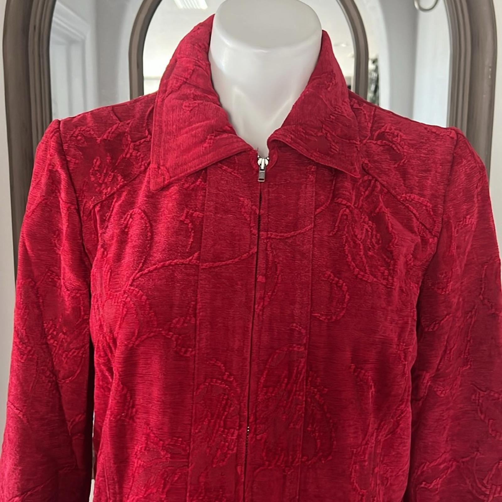 Christopher & Banks Floral Corduroy Front Zip Jacket in Red, Size L EXCELLENT