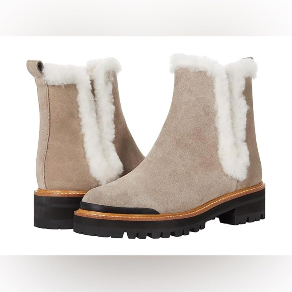 Marc Fisher Real Fur Chelsea Boots in Cloud Suede, Size 11 M, New in Box $259