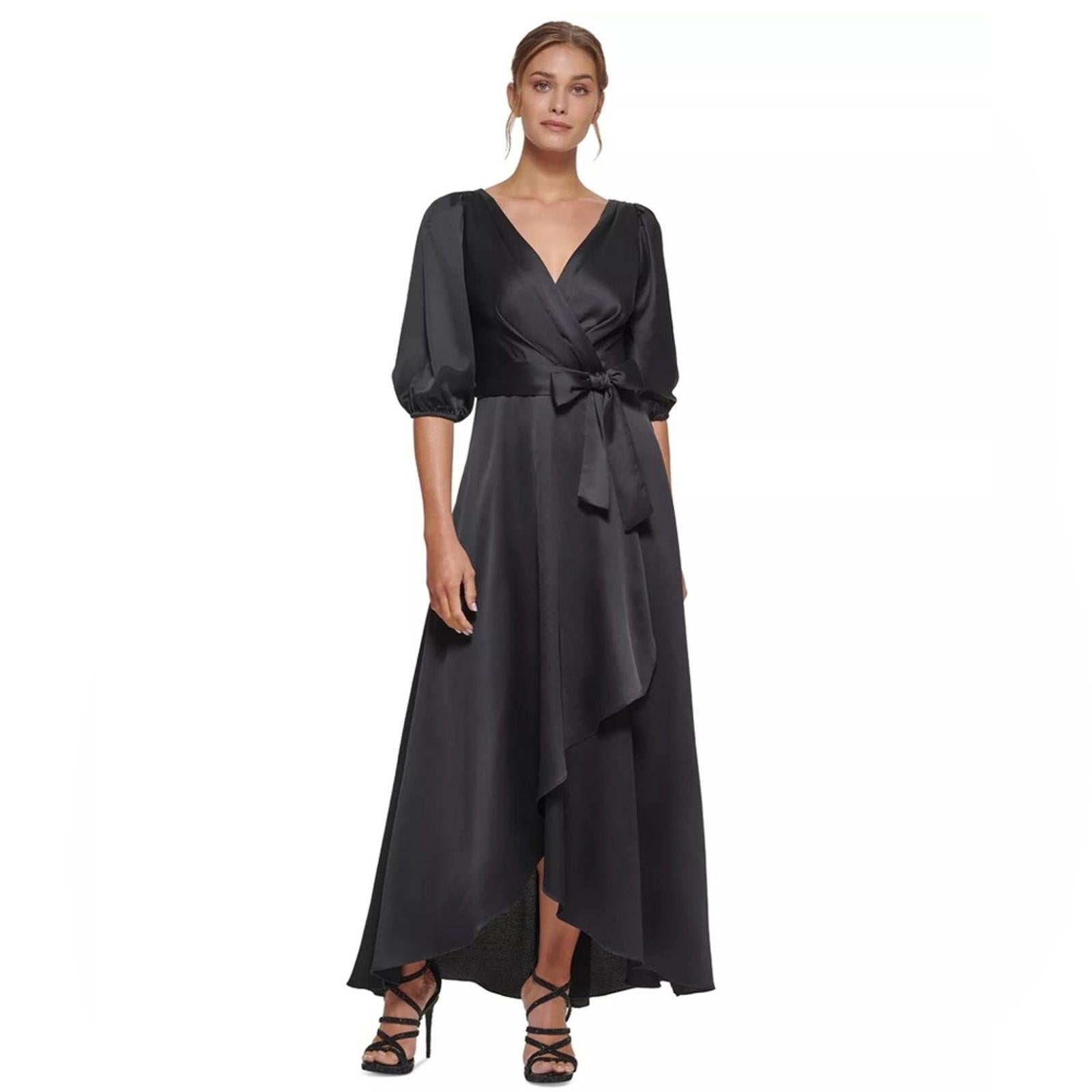 DKNY Balloon-Sleeve Satin Gown in Black, Size 6 New w/Tag Retail $229