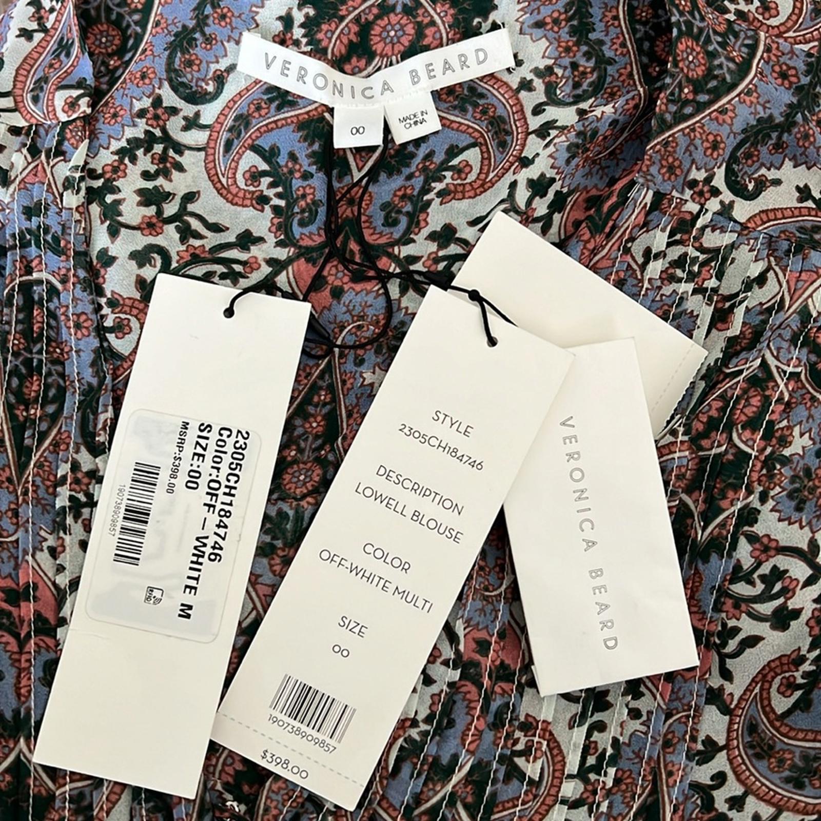 Veronica Beard Lowell Paisley Top, Off-White Multi, Size 00 New w/Tag $398