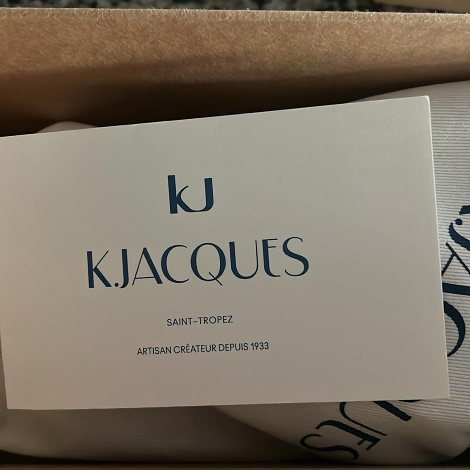 K.Jacques Lemovis Woven Strap Thong Sandals, Champagne Size 36 New + DustBag