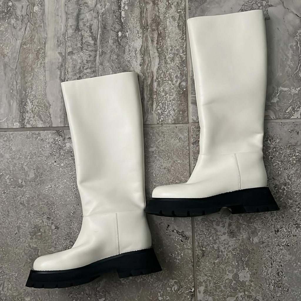 3.1 Phillip Lim Kate Lug Sole Knee High Boots, Bone/Black Size 38.5 New w/o Box