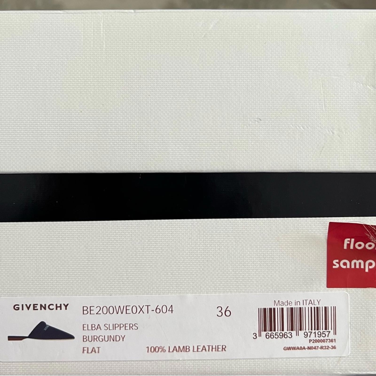 Givenchy Elba Slippers, 100% Lamb Leather Mules in Burgundy, Size 36 New in Box