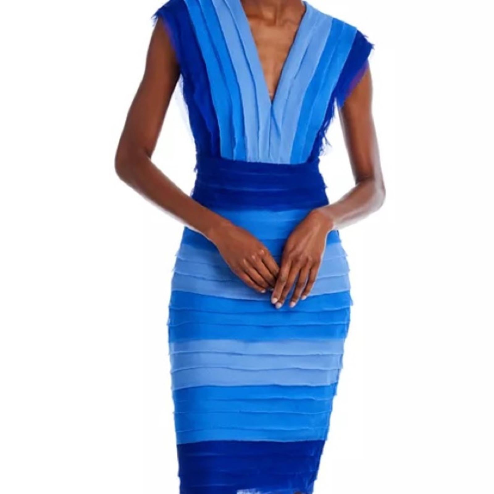 Tadashi Shoji Huxton Banded Ombré Midi Dress, Size 2 New w/Tag Retail $408