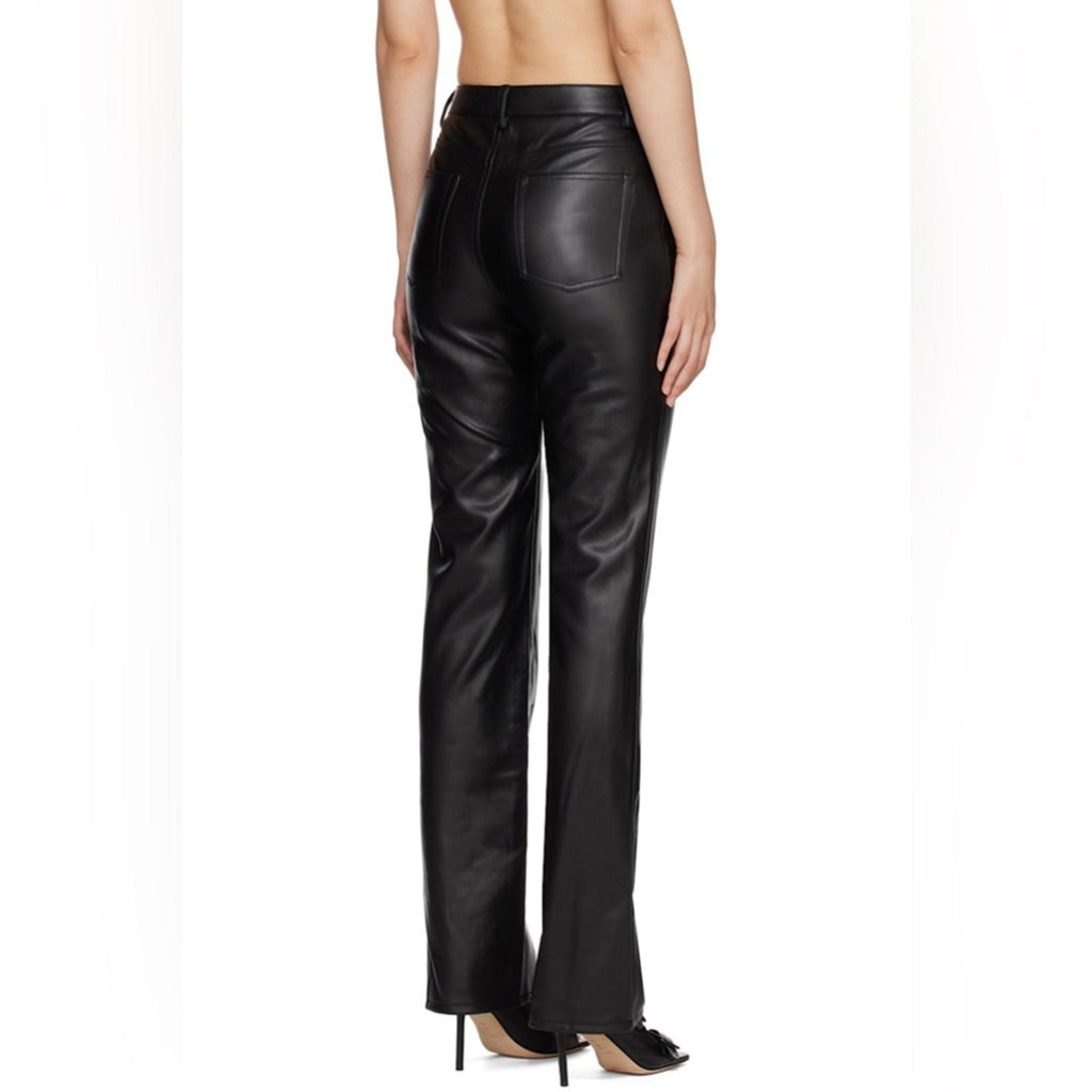 Staud Chisel Vegan Leather Straight-Leg Pants, Black High Waist Size 12 NEW $350