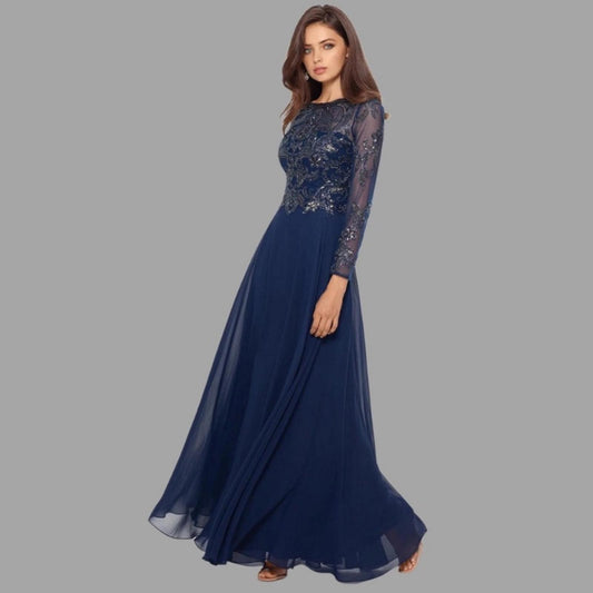 XSCAPE Long Sleeve Long Chiffon Skirt with Bead Top, Size 14 New w/Tag
