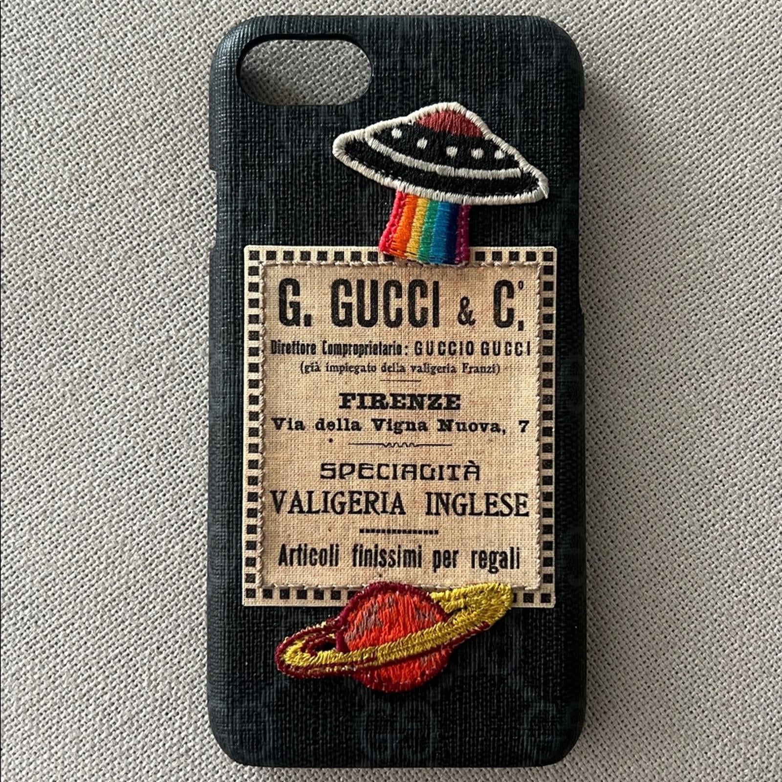 Gucci iPhone Case Black Supreme Patch Spaceship UFO Rainbow Italian Logo NEW