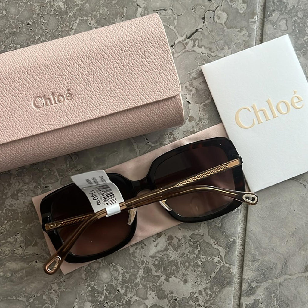 Chloe Gradient Rectangle Acetate Sunglasses, Full Inclusion- Case, Wipe, NEW