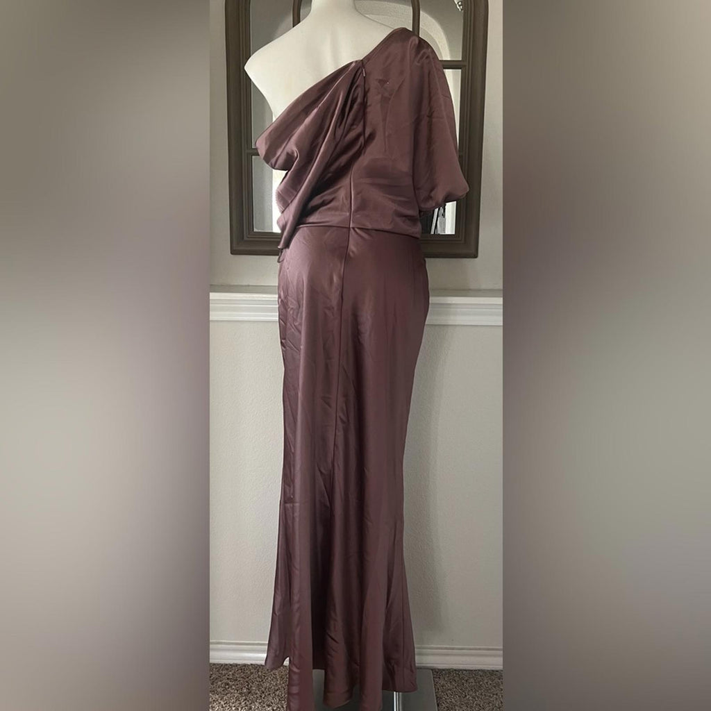 NWT Amsale Draped Satin One Shoulder Dress Mauve, Size 2 New w/Tag