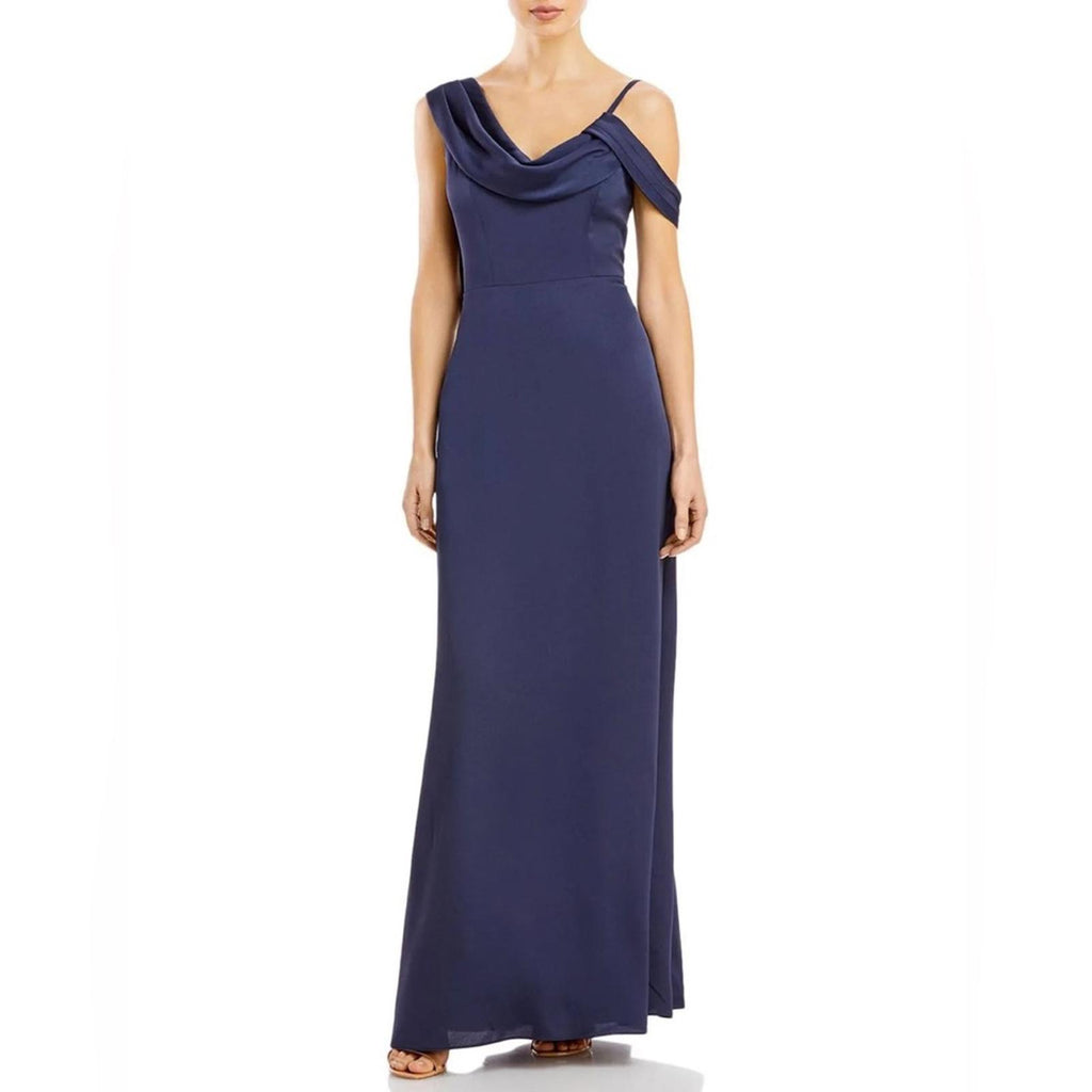 Aqua Asymmetrical Neckline Full-Length Evening Gown in Dark Navy Size 2 NWT $368