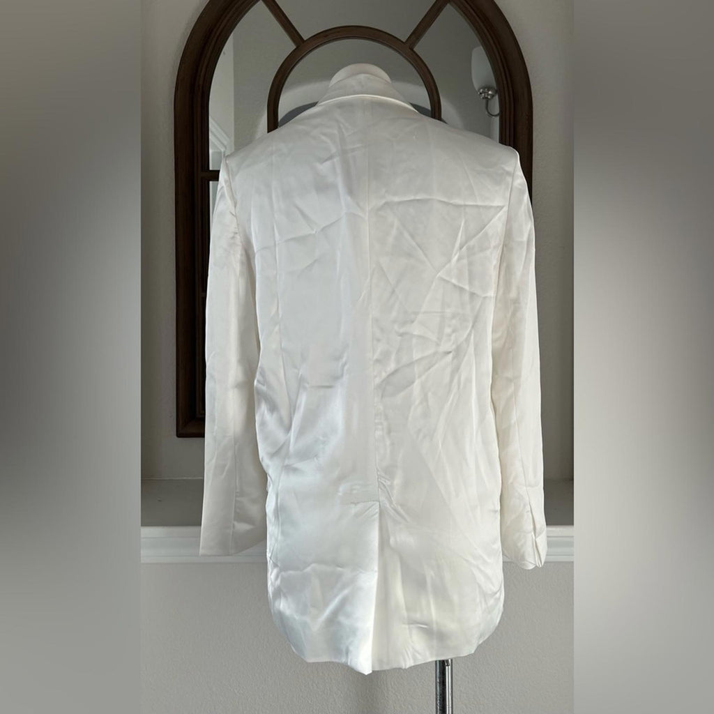 Steve Madden Revolve Smooth Talk Blazer, Satin One-Button in White Ivory NEW $99