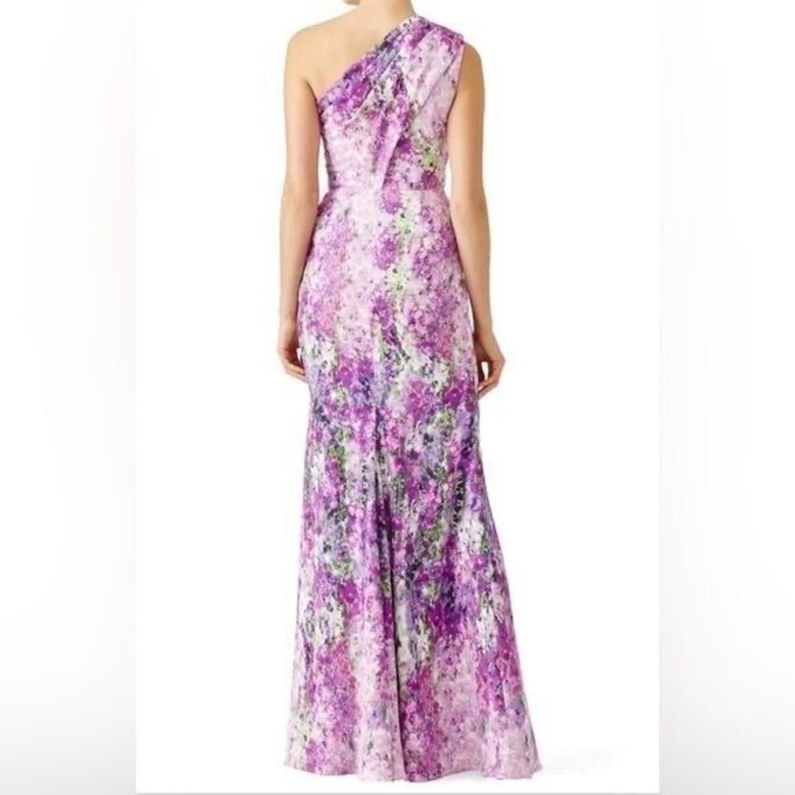 BADGLEY MISCHKA One-Shoulder Purple Orchid Gown, Size 4 Retail $990