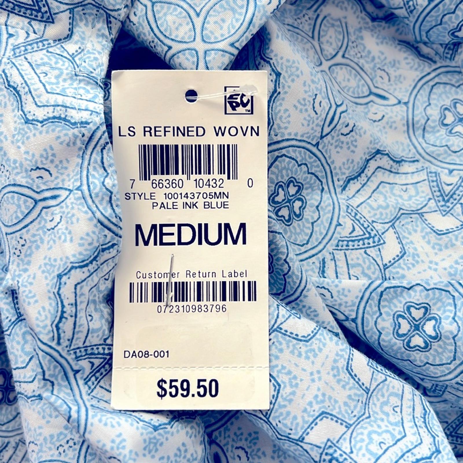 Club Room Stretch Medallion Print Button Up Dress Shirt in Blue Size M New w/Tag