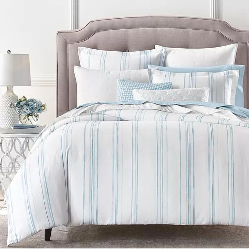 Sky Bristol Stripe Duvet Cover Set, Twin New w/Tag $230 - SOLD OUT