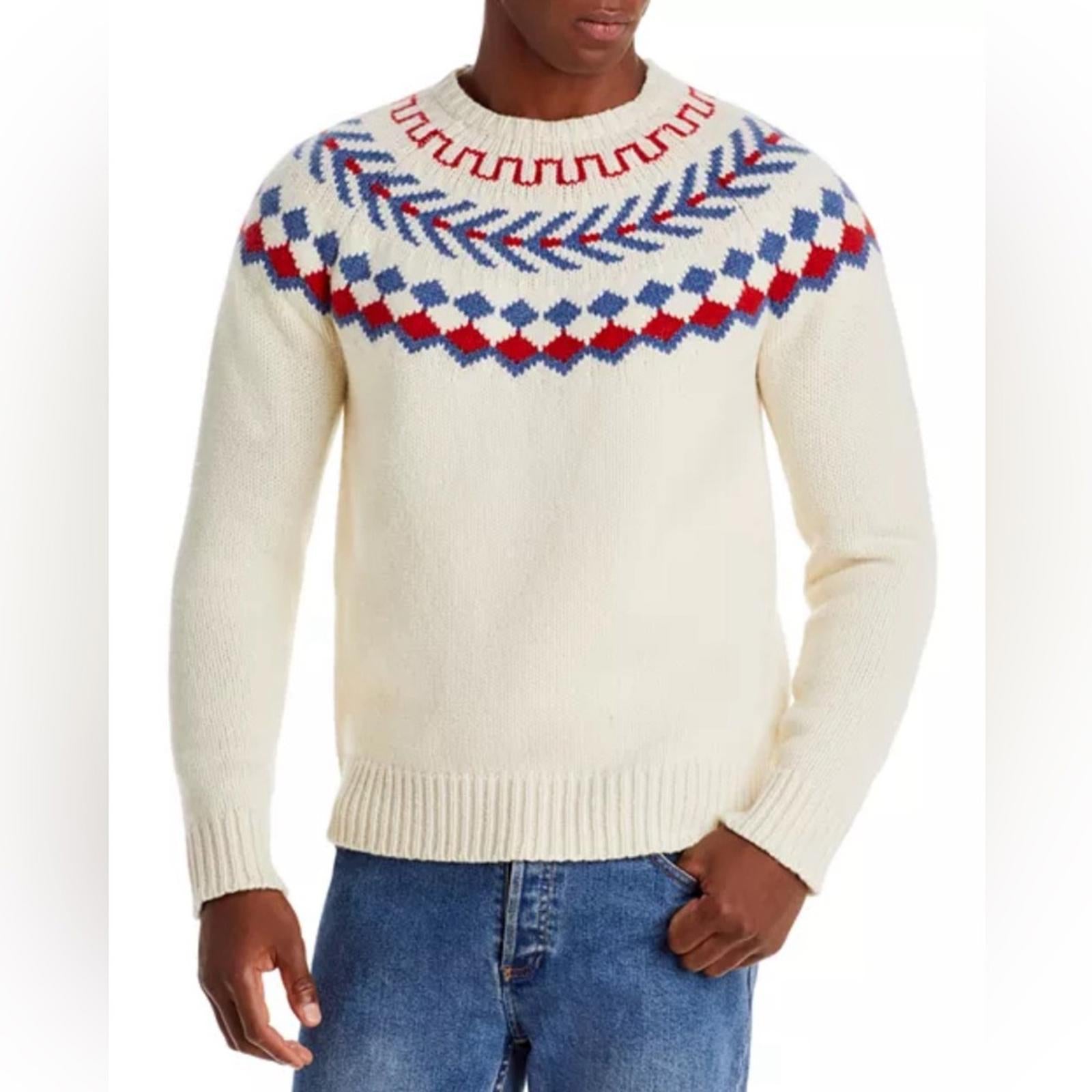 Bloomingdale's Wool Geo Stripe Regular Fit Crewneck Sweater, Size S New w/Tag