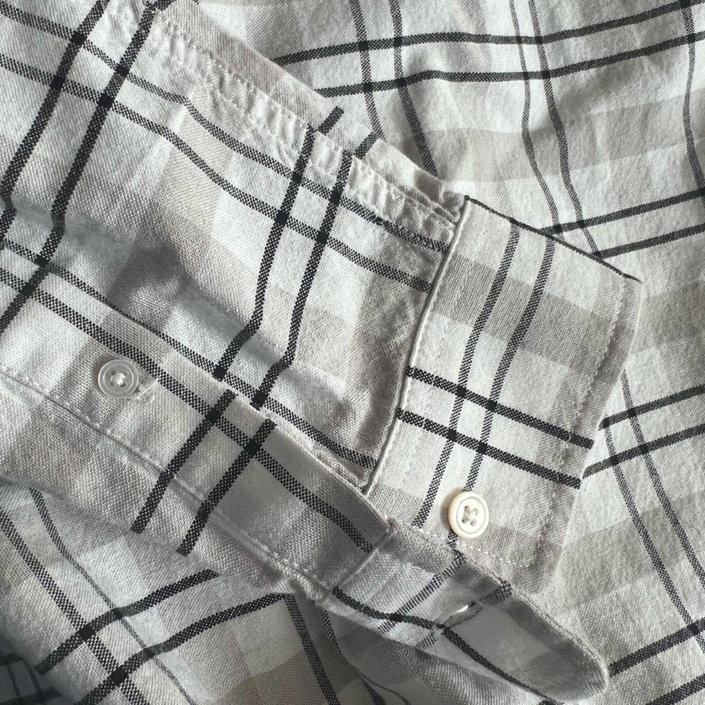 Baldwin Kansas City Cotton Plaid Button Up Shirt, White Grey NWT Retail $195