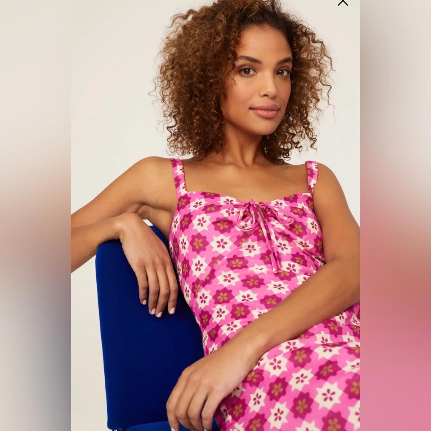 $518 Anna Sui Utopian Gingham Cotton Slip Dress in Neon Pink, Size 2