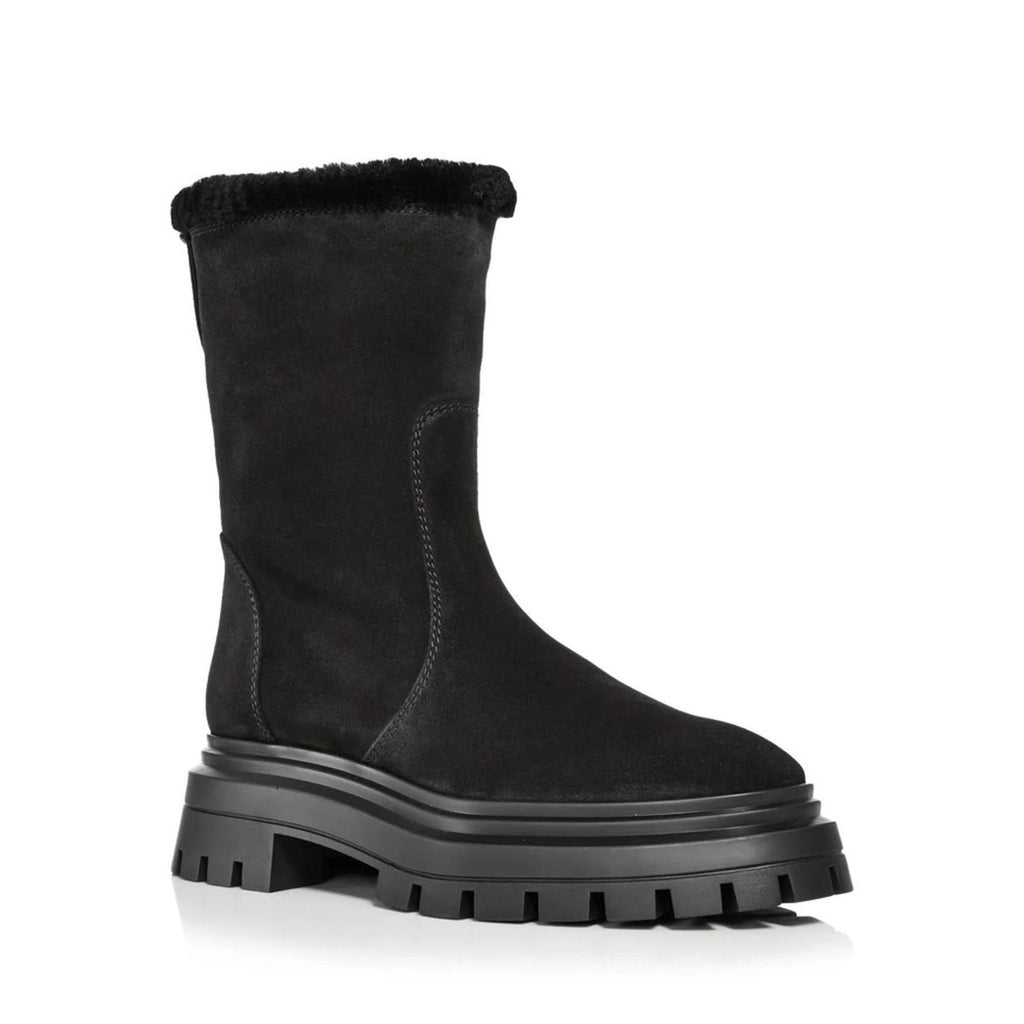Stuart Weitzman Bedford Chill Suede Shearling Moto Boots, Black Size 11 NWT $695