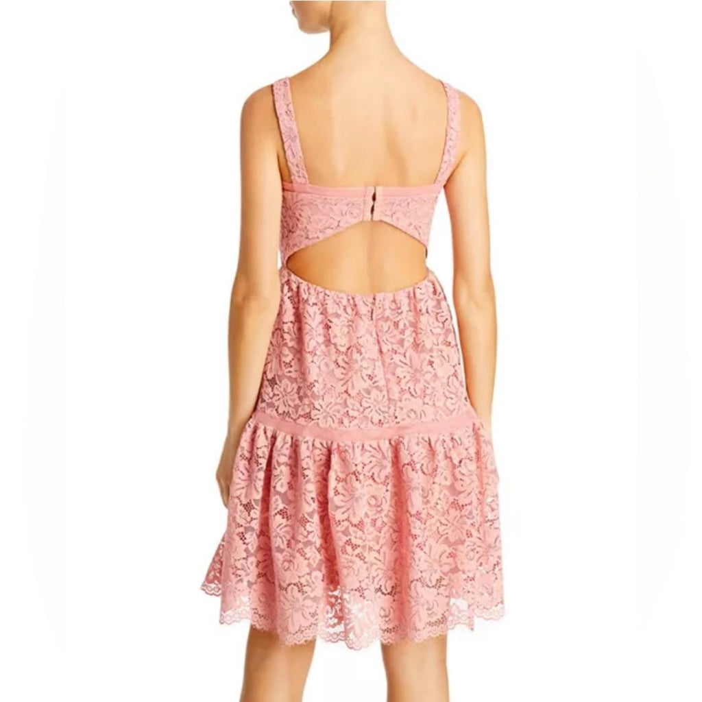 Bloomingdale’s Aqua Rosette Lace Tiered Dress, Size 4 New w/Tag Retail $278