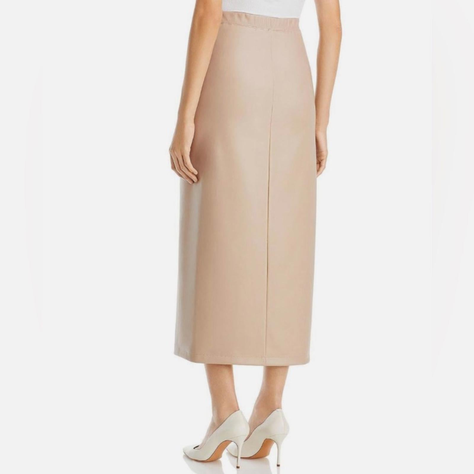 Enza Costa Leather Midi Pull On Wrap Skirt, Putty/Beige Size 2 New w/Tag