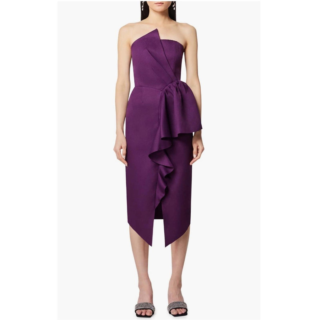 NEW Elliatt Reception Cascade Ruffle Strapless Dress in Purple, Size L $170