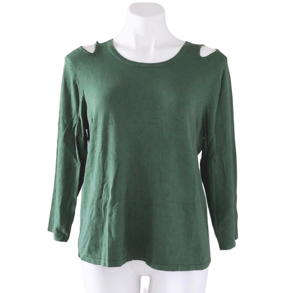 Chelsea & Theodore Green Knit Top / Cold-Shoulder Sweater Size XL
