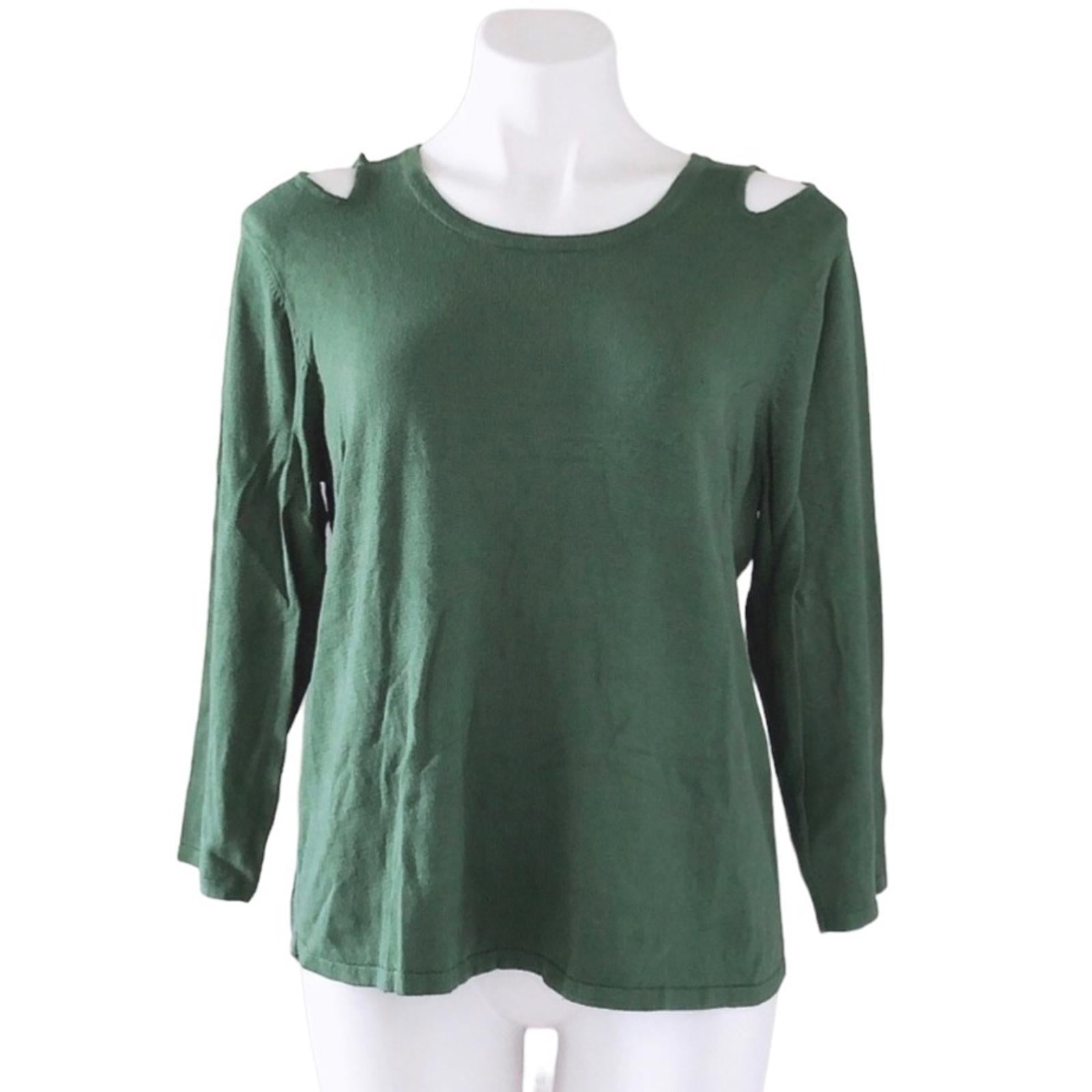 Chelsea & Theodore Green Knit Top / Cold-Shoulder Sweater Size XL