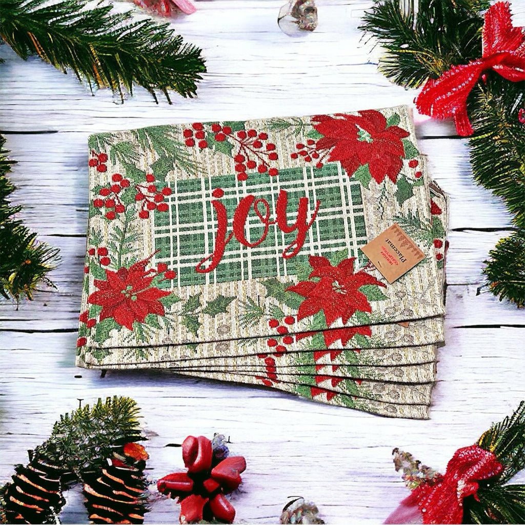 NWT Serafina Home Holiday Joy Christmas Tapestry Placemats, Set of Six New w/Tag