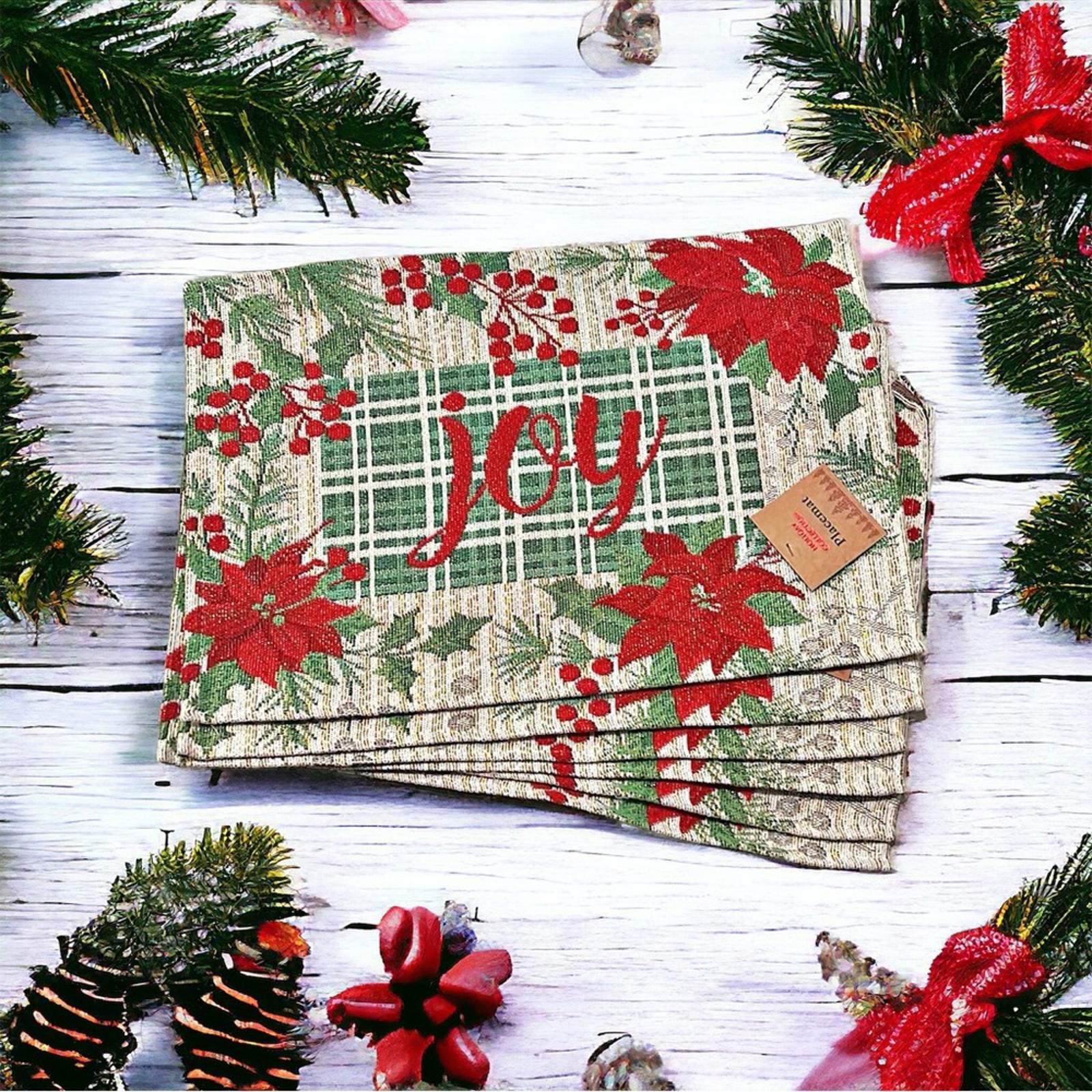NWT Serafina Home Holiday Joy Christmas Tapestry Placemats, Set of Six New w/Tag