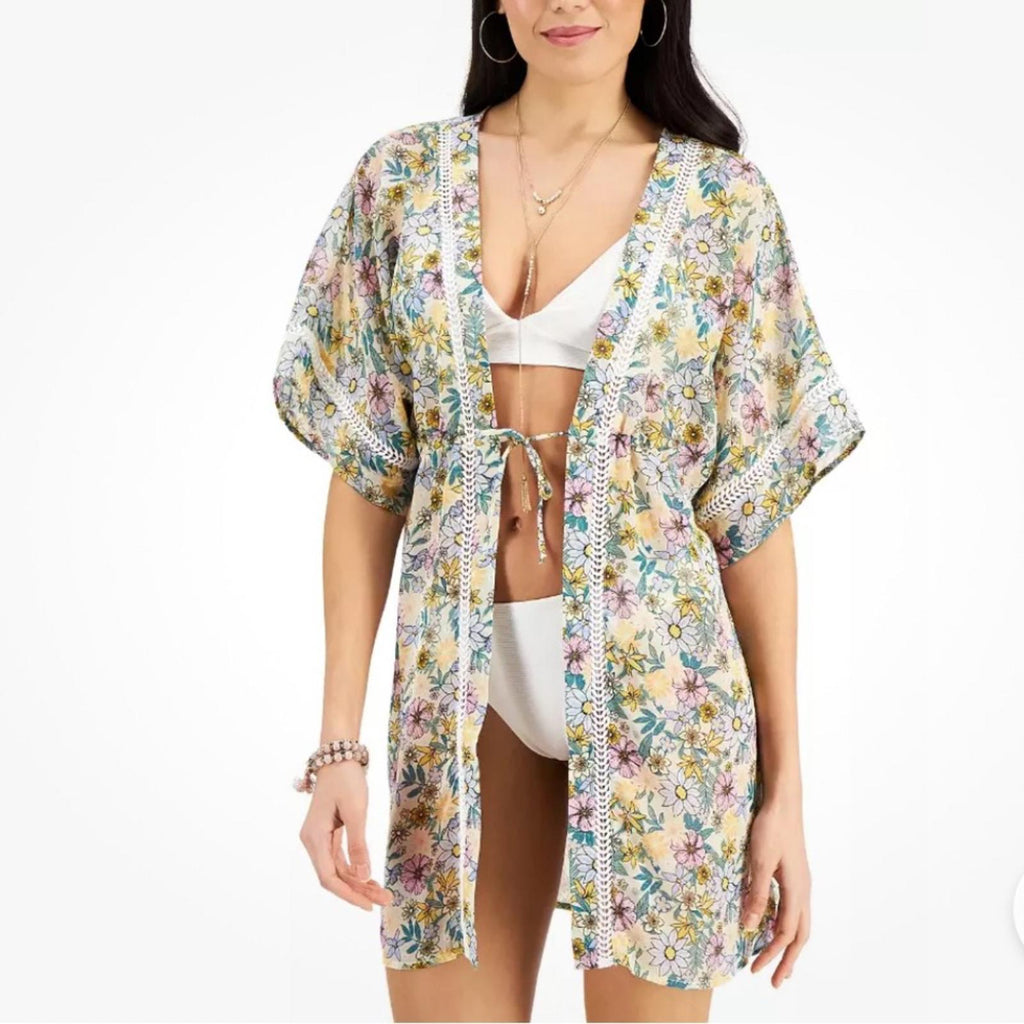 MIKEN' Kimono Cover-Up Swimsuit, Printed Multicolor Juniors’ Size XL