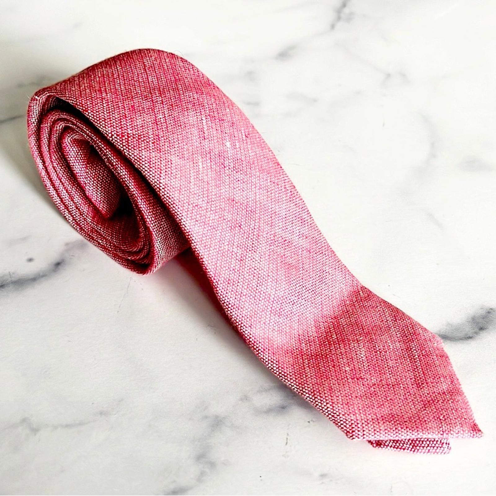 Zegna Lino Linen Medium Red Solid Neck Tie, One Size, New w/Tag