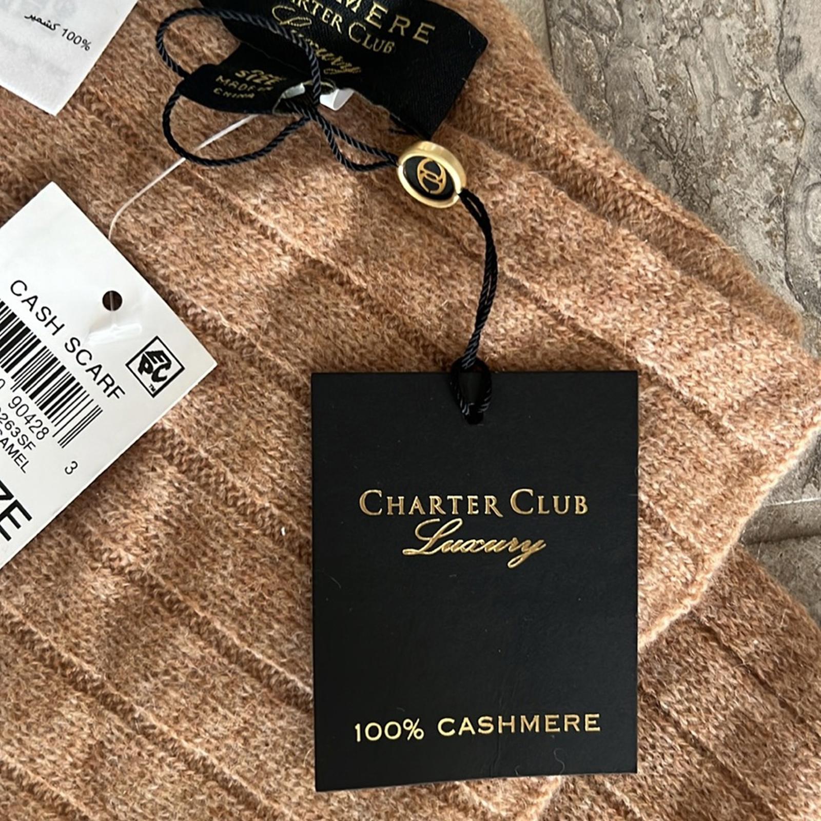 Charter Club Ribbed Cashmere Muffler Scarf in Heather Camel, New w/Tag $108.50