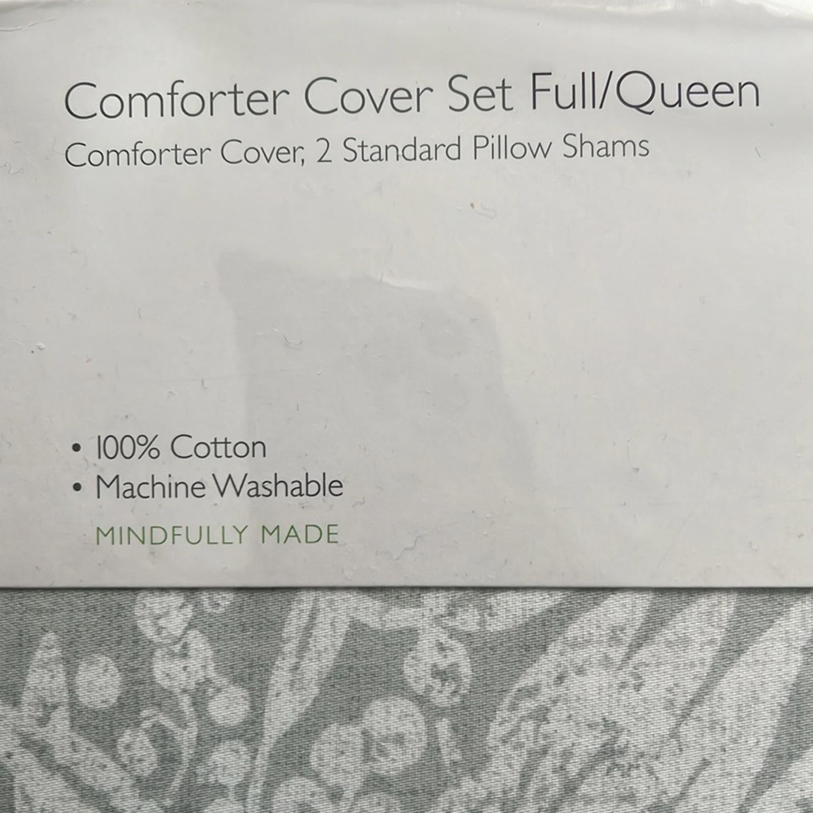Sky Woodblock Flora Duvet Set in Grey & White, Full/Queen New w/Tag Retail $260