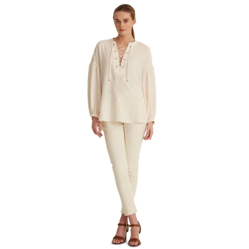 Lauren Ralph Lauren Lace-Up Double-Faced Tunic in Winter Cream, Size S New w/Tag
