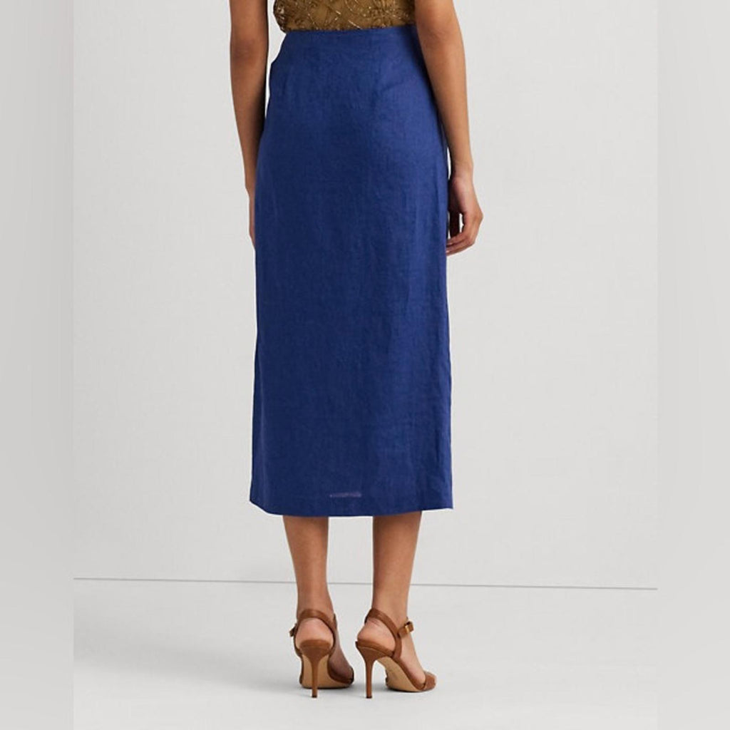 Lauren Ralph Lauren Linen Wrap Midi Skirt in Indigo Sail, Size 4 New w/Tag