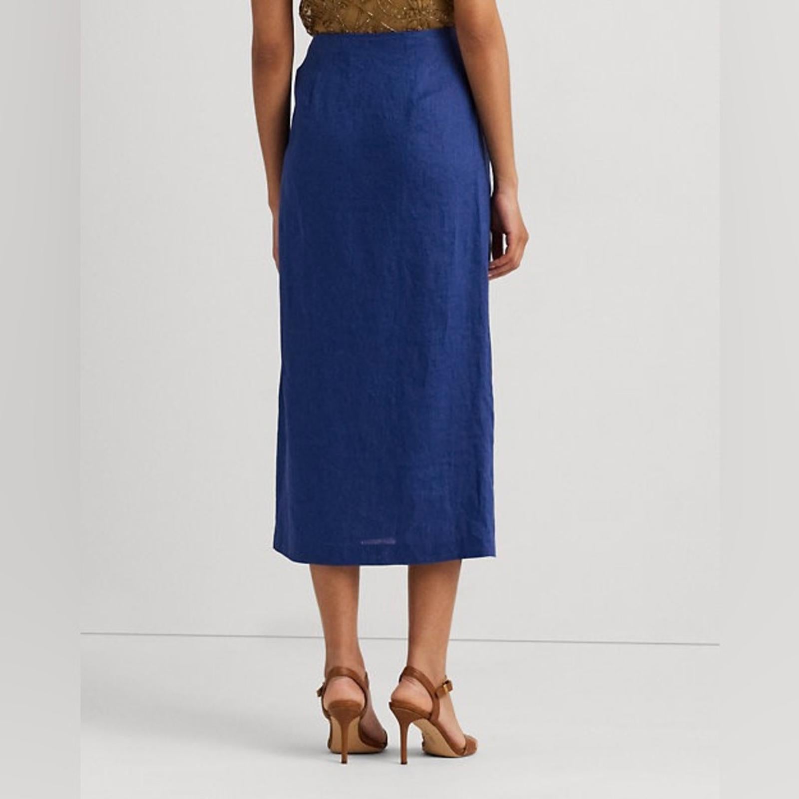 Lauren Ralph Lauren Linen Wrap Midi Skirt in Indigo Sail, Size 4 New w/Tag