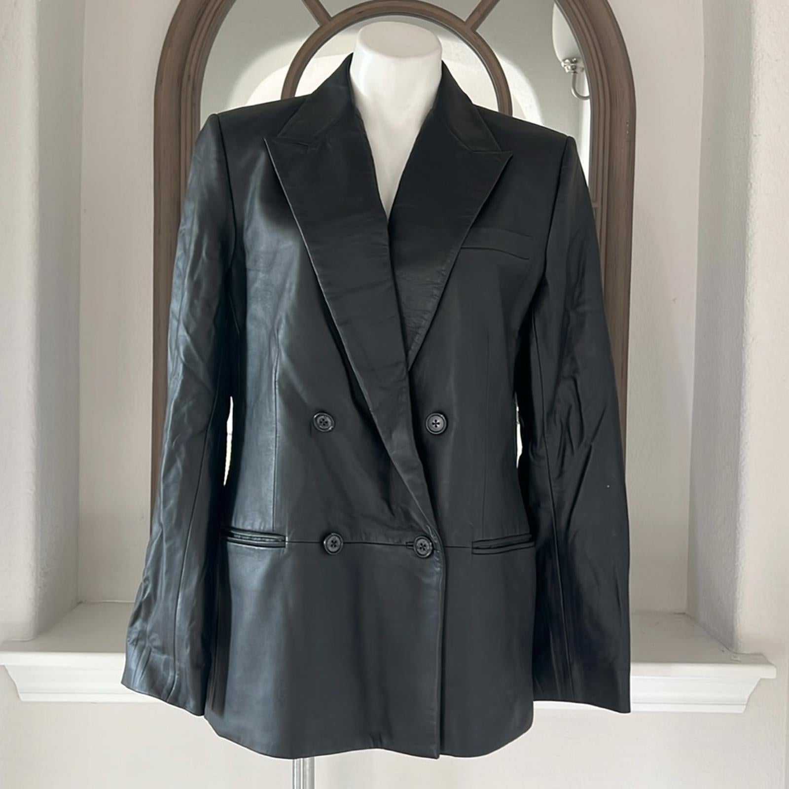 Ralph Lauren Double-Breasted Lambskin Blazer in Black, Size 14 New w/Tag $795