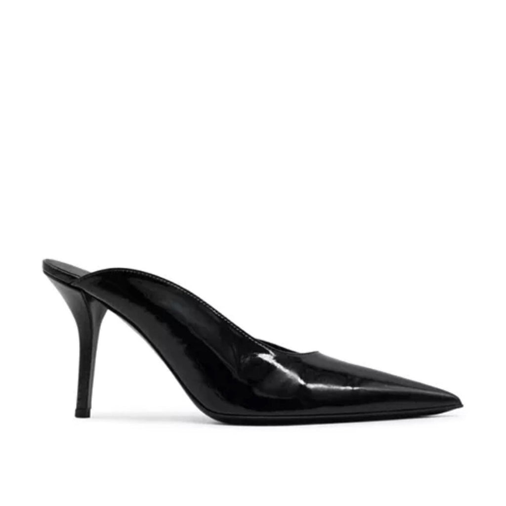Gia Borghini Abella Patent Pointed Toe High Heel Mules Black Size 37 New+DustBag