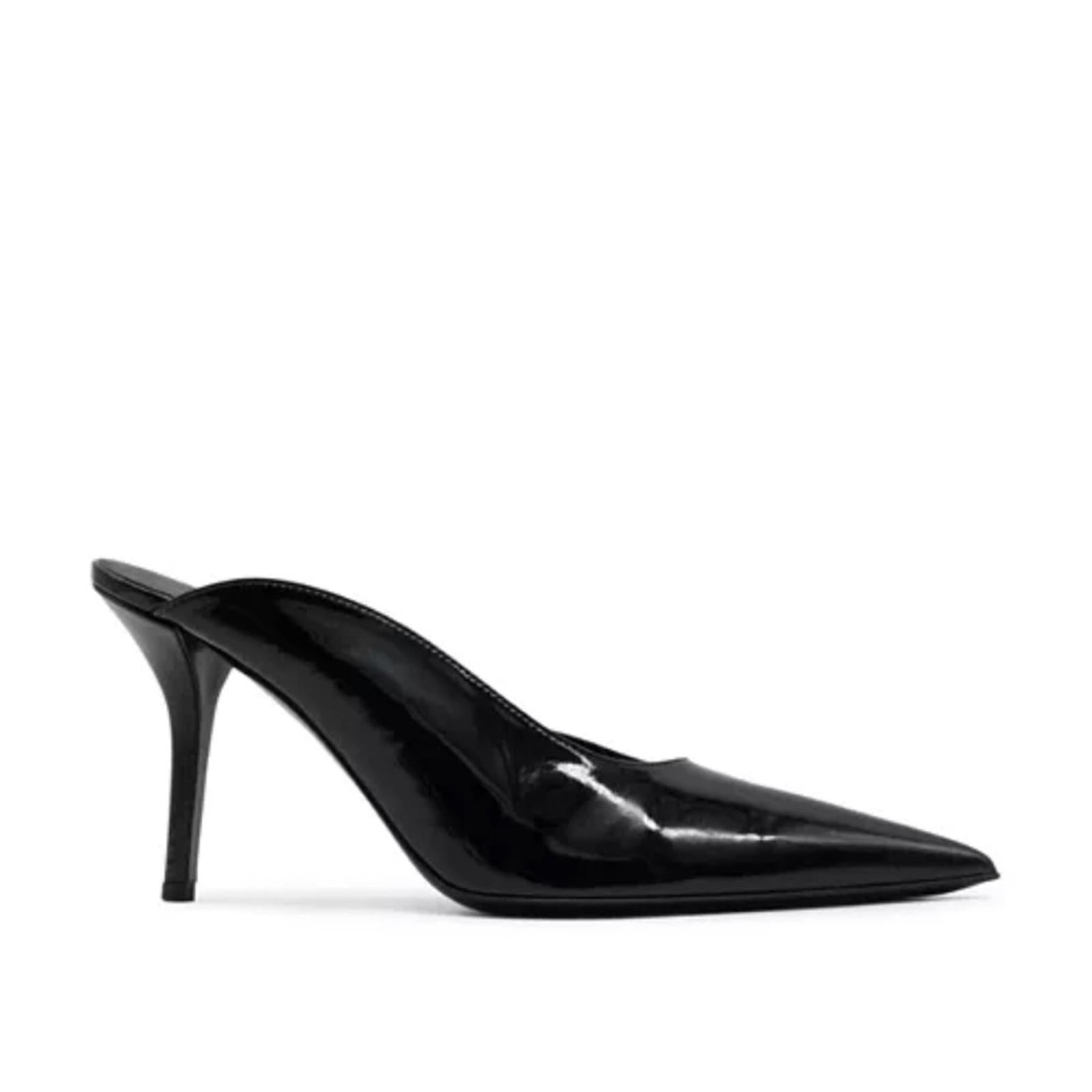 Gia Borghini Abella Patent Pointed Toe High Heel Mules Black Size 37 New+DustBag