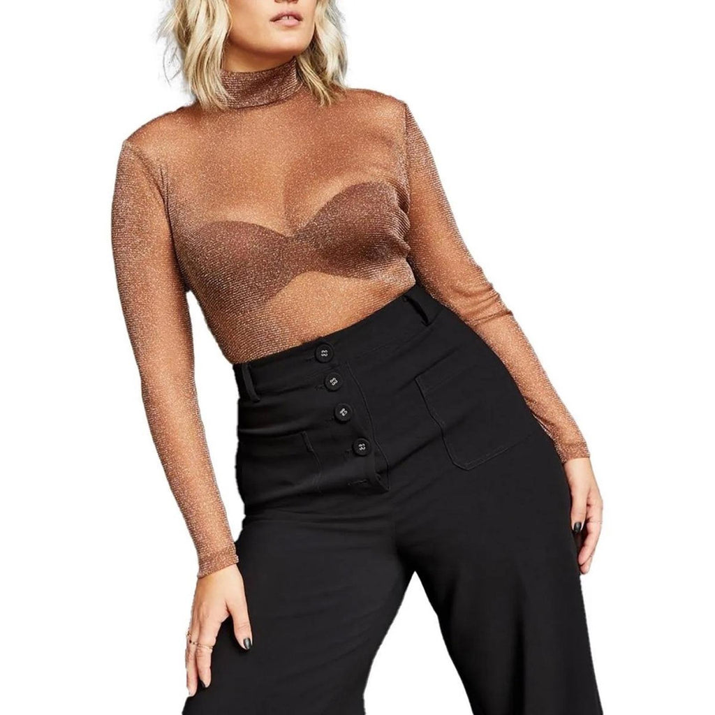 Royalty by Maluma Sheer Metallic Bodysuit, Metallic Gold Size M New w/Tag
