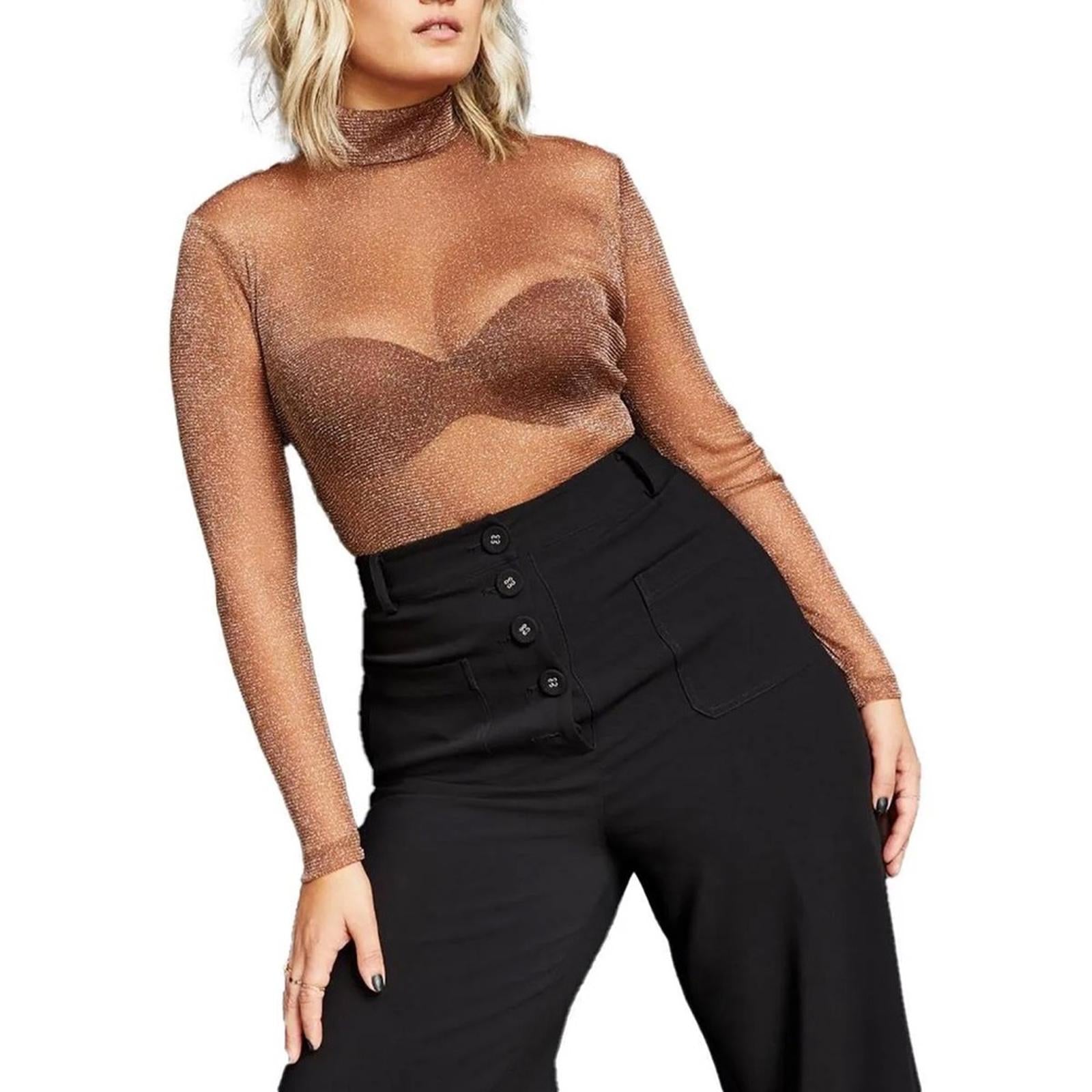Royalty by Maluma Sheer Metallic Bodysuit, Metallic Gold Size M New w/Tag