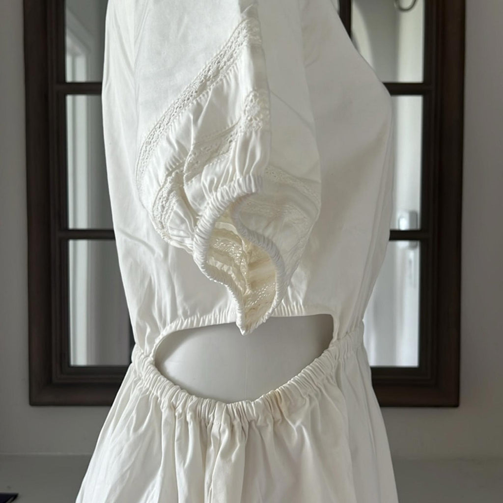 Leota Michelle Lace Trim Poplin Midi Dress, White Size L New w/Tag